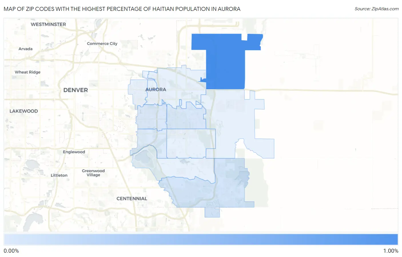Zip Codes with the Highest Percentage of Haitian Population in Aurora Map