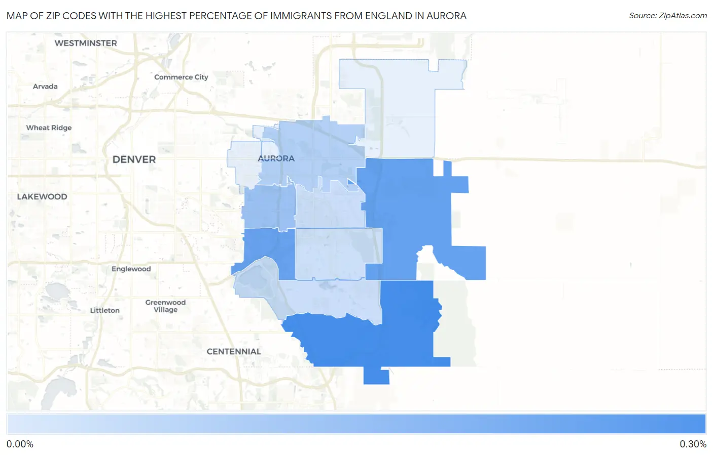 Zip Codes with the Highest Percentage of Immigrants from England in Aurora Map