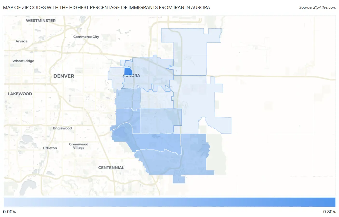 Zip Codes with the Highest Percentage of Immigrants from Iran in Aurora Map