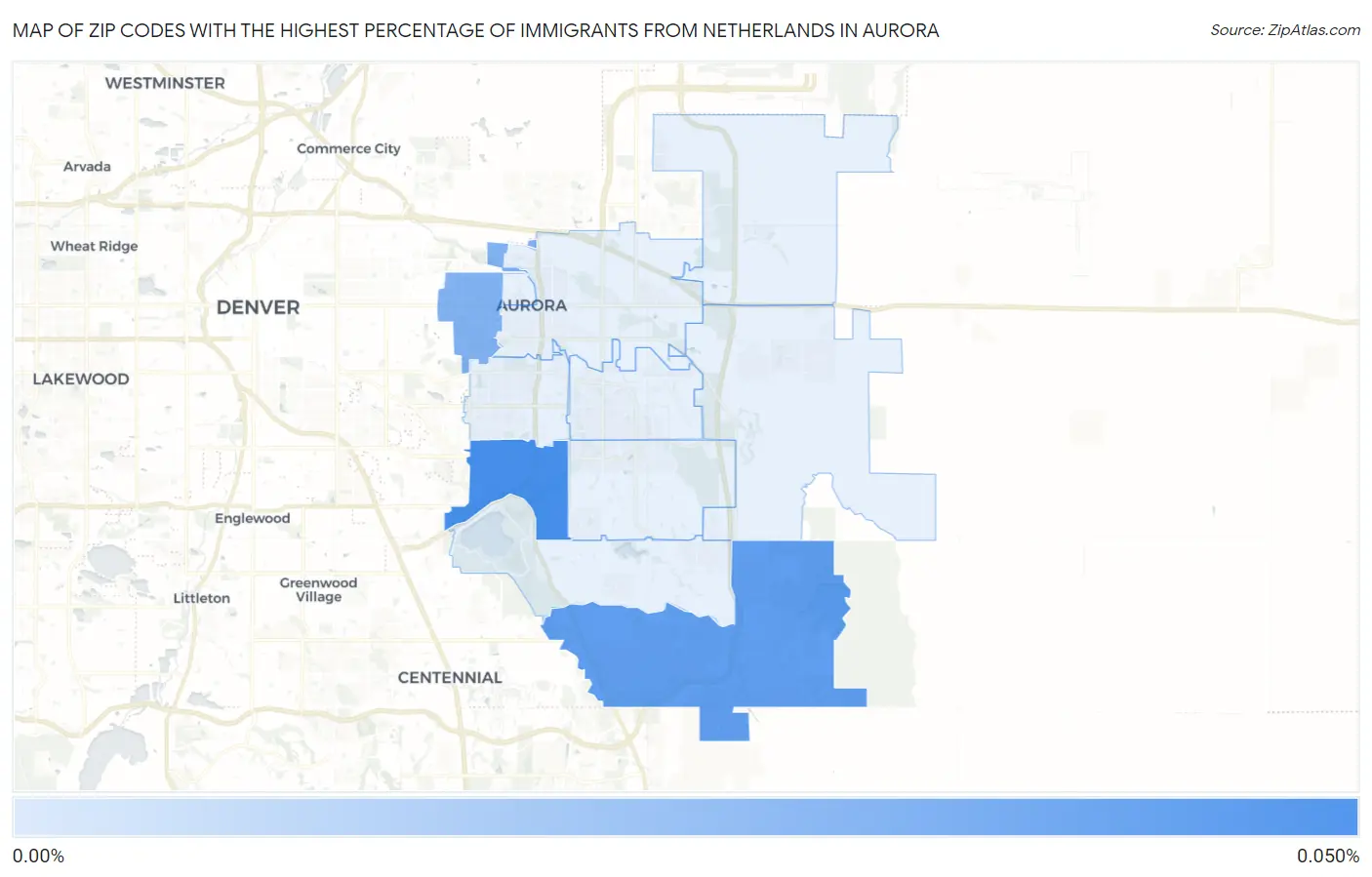Zip Codes with the Highest Percentage of Immigrants from Netherlands in Aurora Map