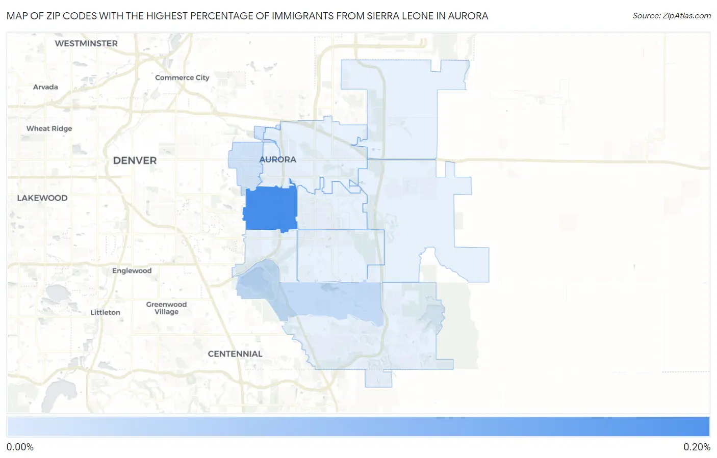 Zip Codes with the Highest Percentage of Immigrants from Sierra Leone in Aurora Map