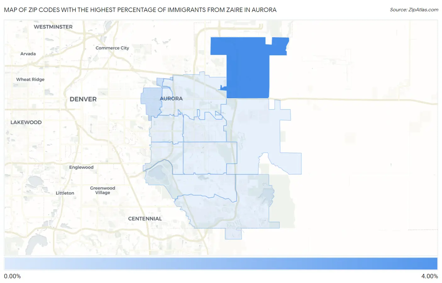 Zip Codes with the Highest Percentage of Immigrants from Zaire in Aurora Map