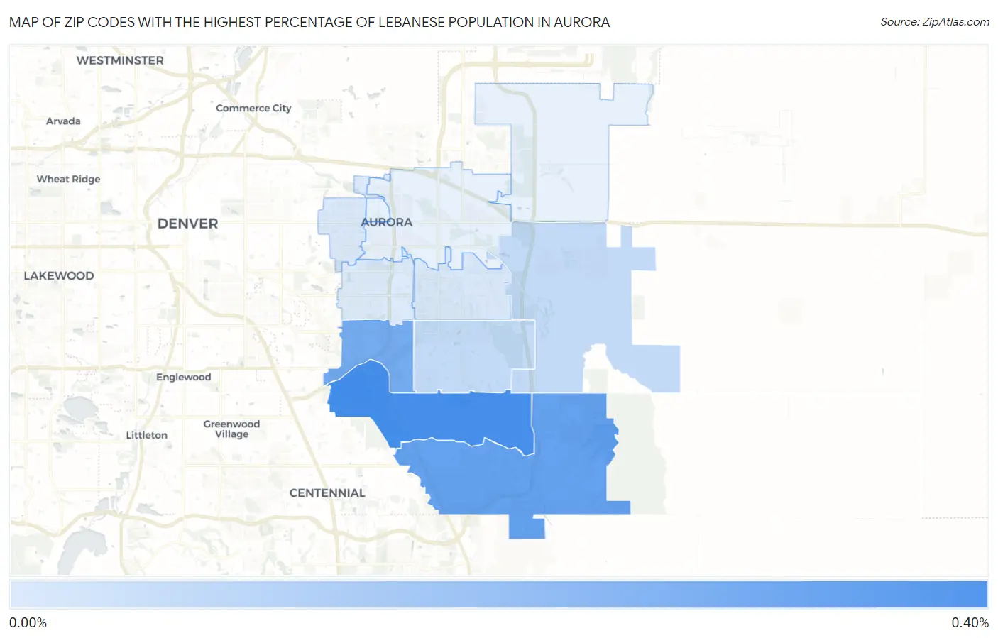 Zip Codes with the Highest Percentage of Lebanese Population in Aurora Map