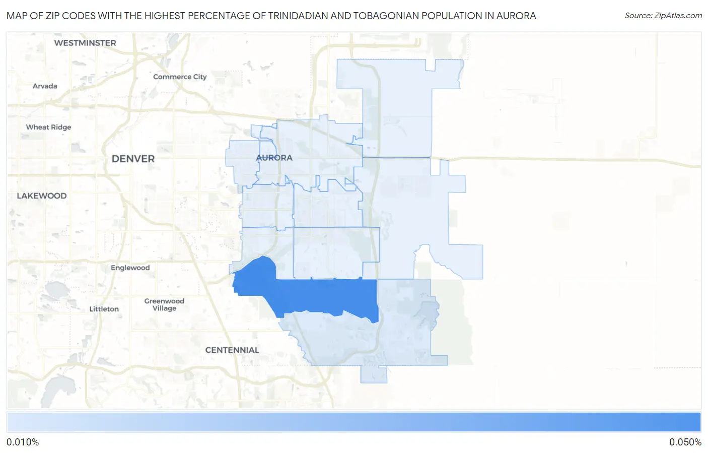 Zip Codes with the Highest Percentage of Trinidadian and Tobagonian Population in Aurora Map