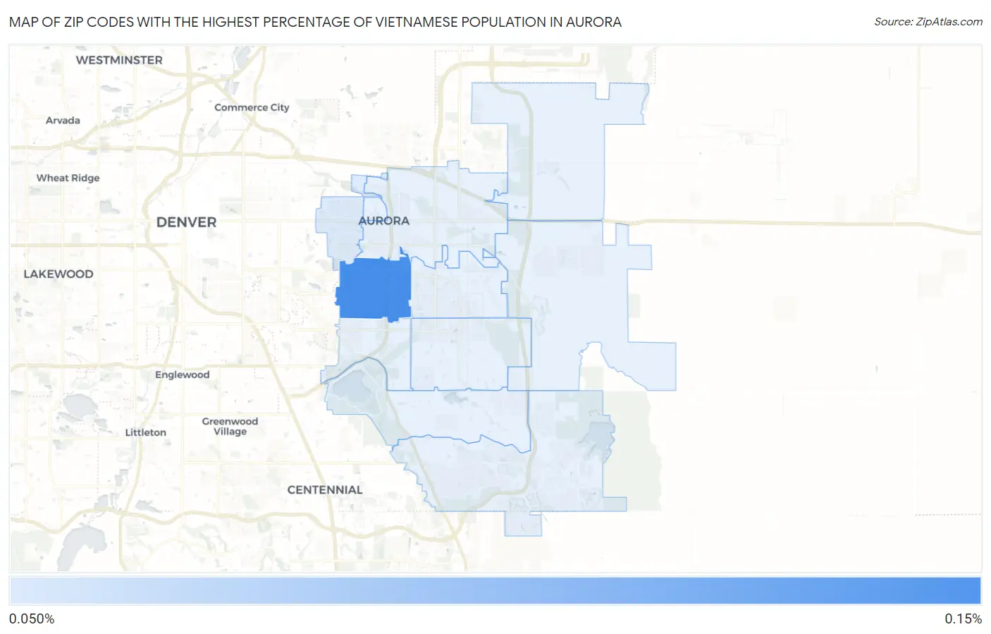 Zip Codes with the Highest Percentage of Vietnamese Population in Aurora Map