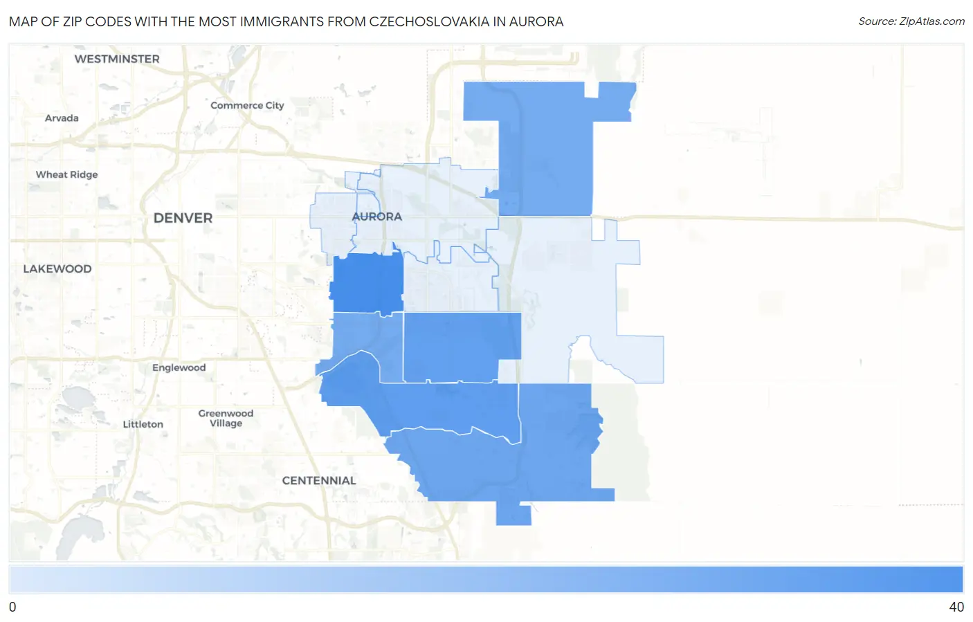 Zip Codes with the Most Immigrants from Czechoslovakia in Aurora Map