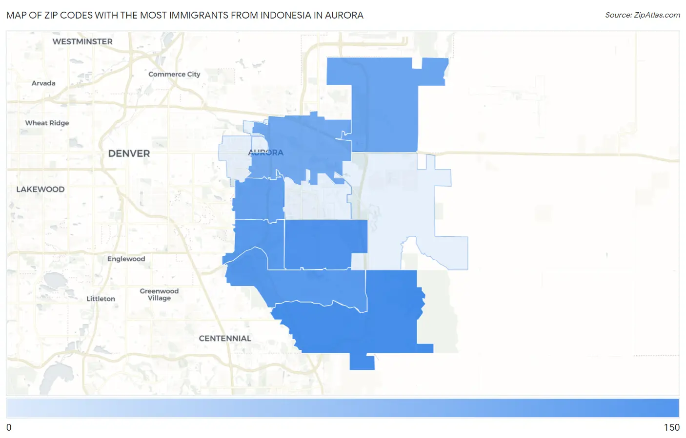 Zip Codes with the Most Immigrants from Indonesia in Aurora Map