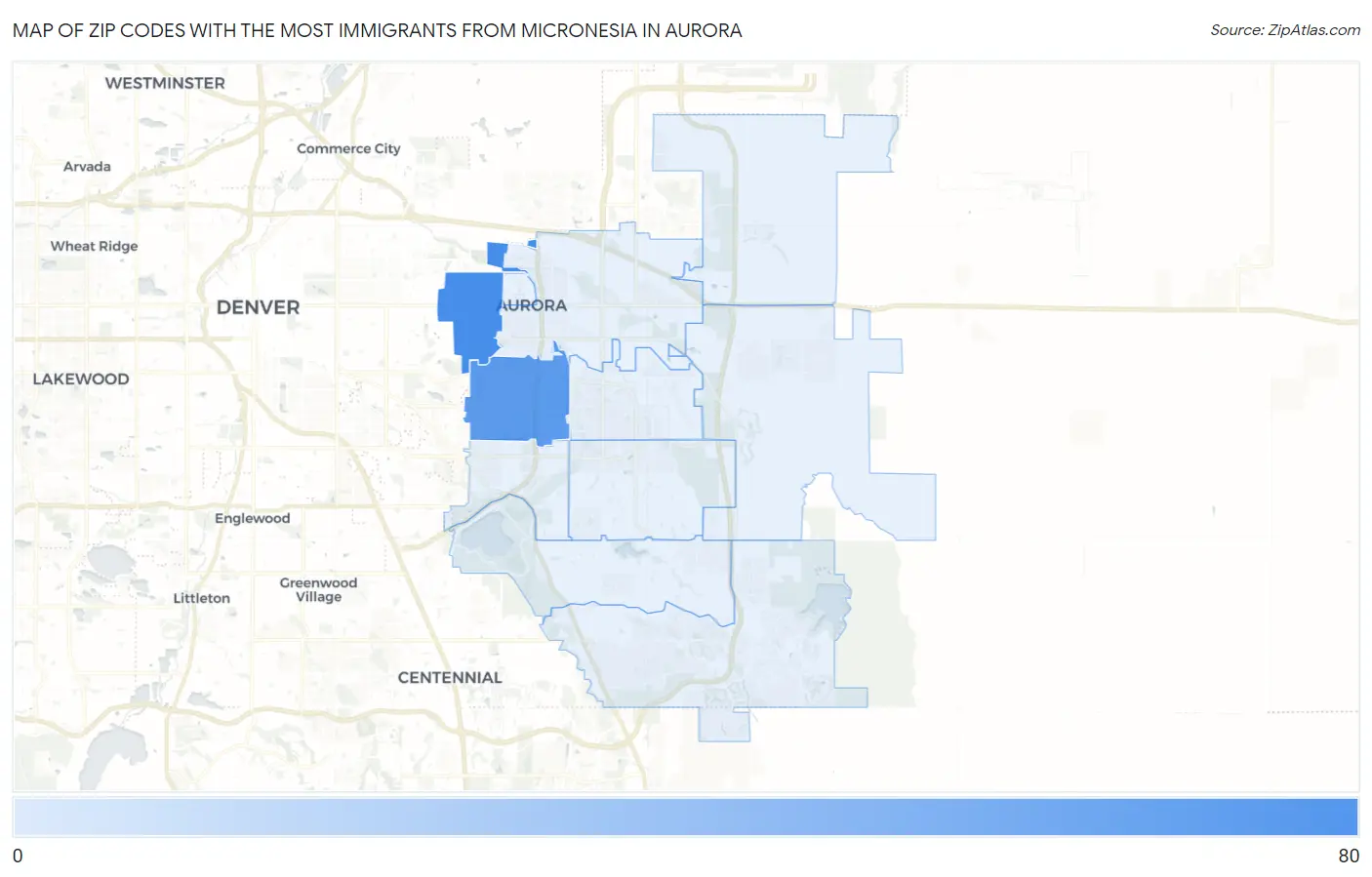 Zip Codes with the Most Immigrants from Micronesia in Aurora Map