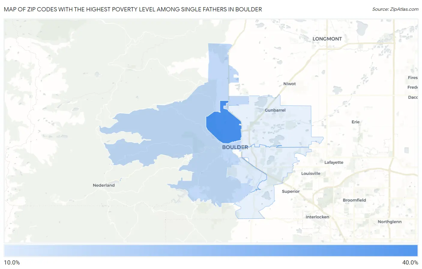 Zip Codes with the Highest Poverty Level Among Single Fathers in Boulder Map