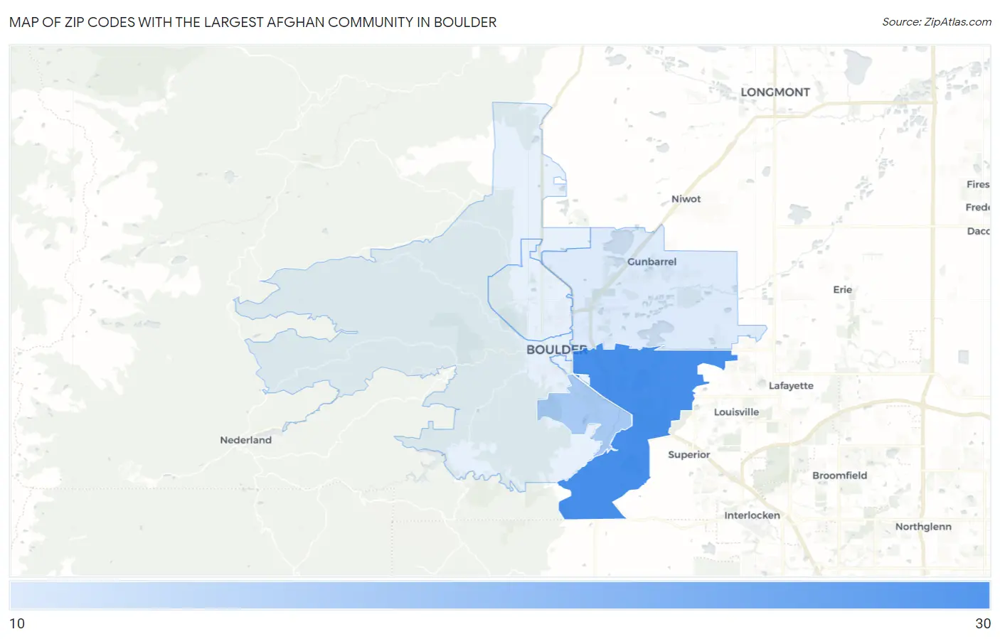 Zip Codes with the Largest Afghan Community in Boulder Map