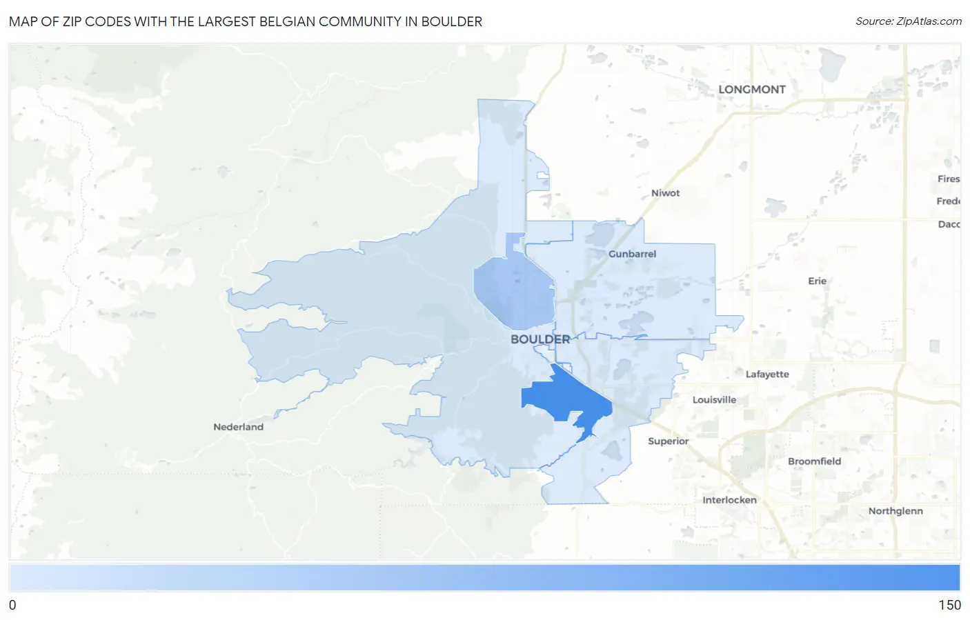 Zip Codes with the Largest Belgian Community in Boulder Map