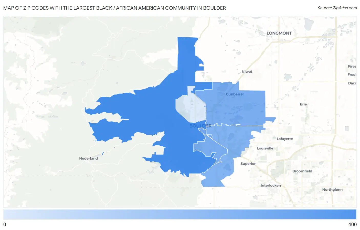 Zip Codes with the Largest Black / African American Community in Boulder Map