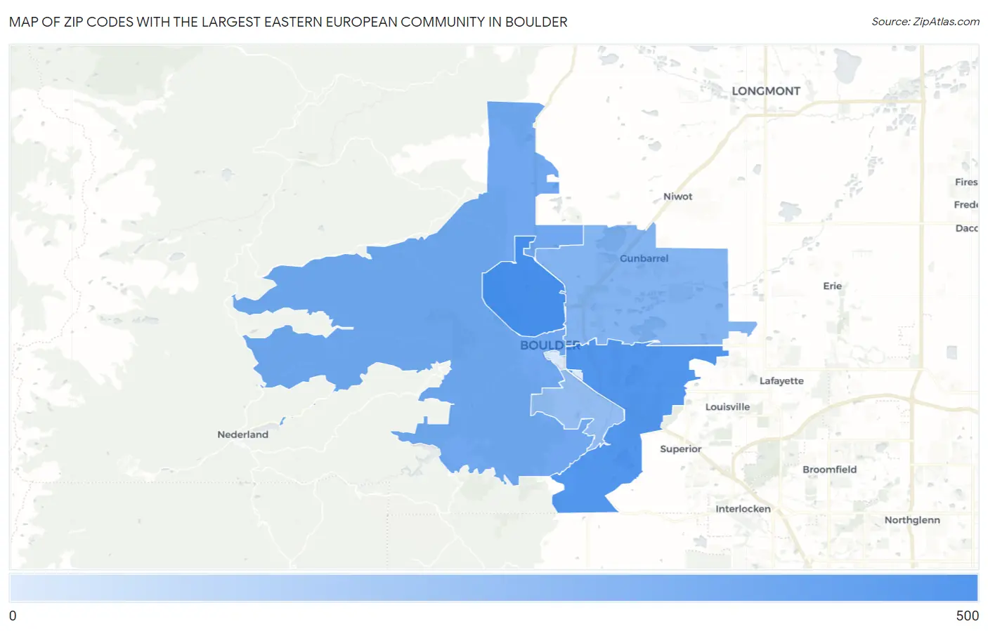 Zip Codes with the Largest Eastern European Community in Boulder Map