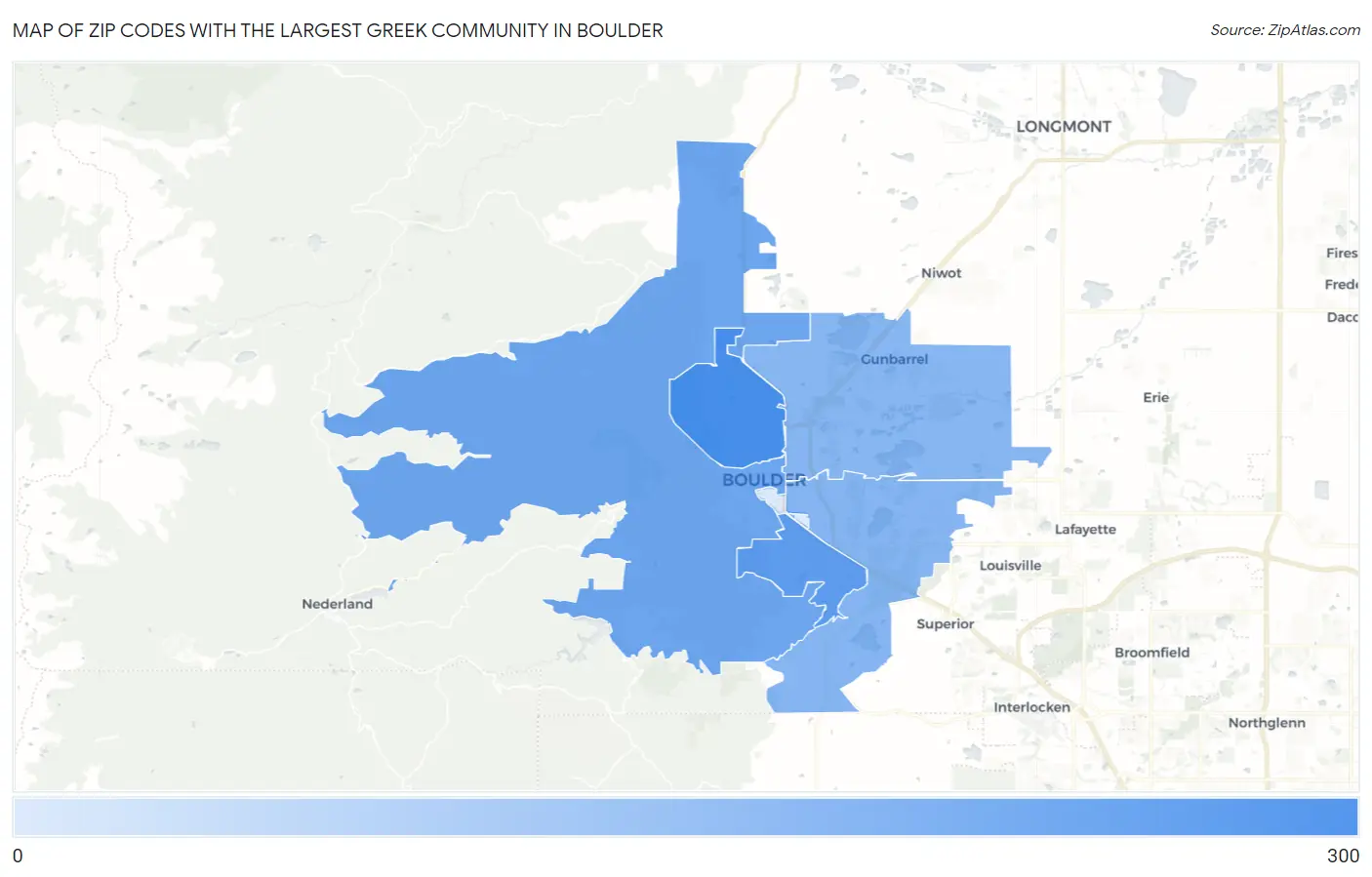 Zip Codes with the Largest Greek Community in Boulder Map