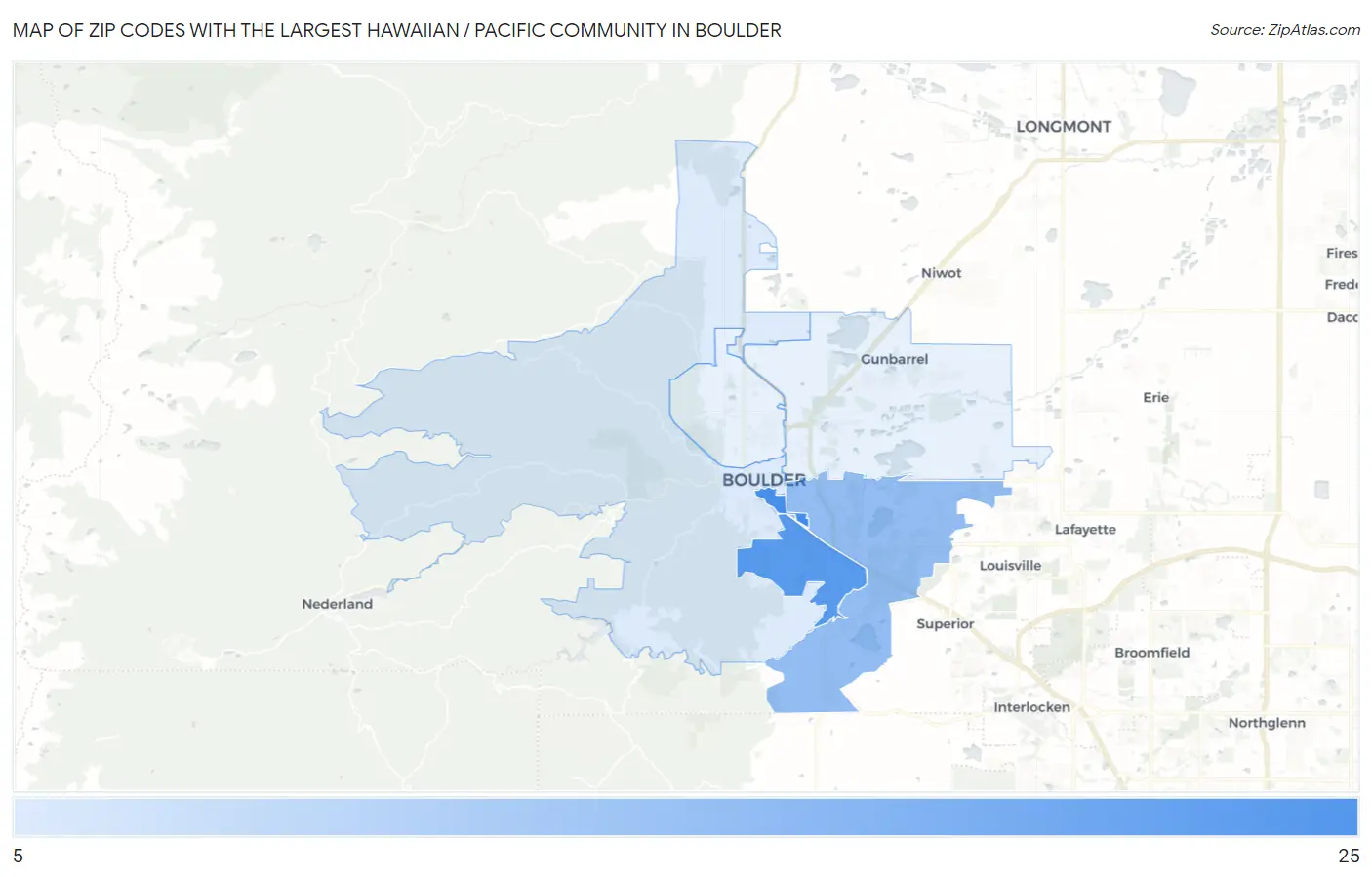 Zip Codes with the Largest Hawaiian / Pacific Community in Boulder Map