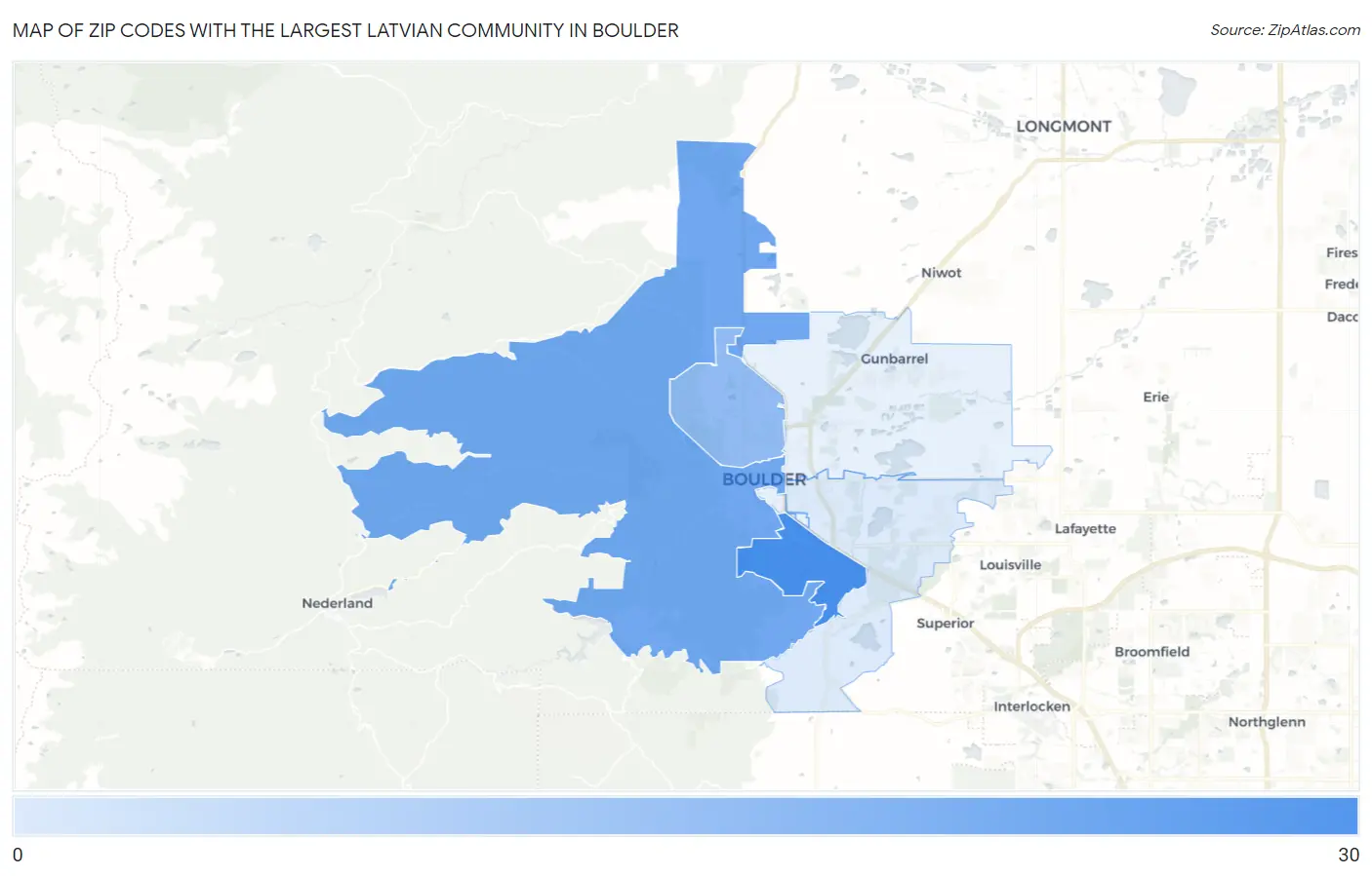 Zip Codes with the Largest Latvian Community in Boulder Map