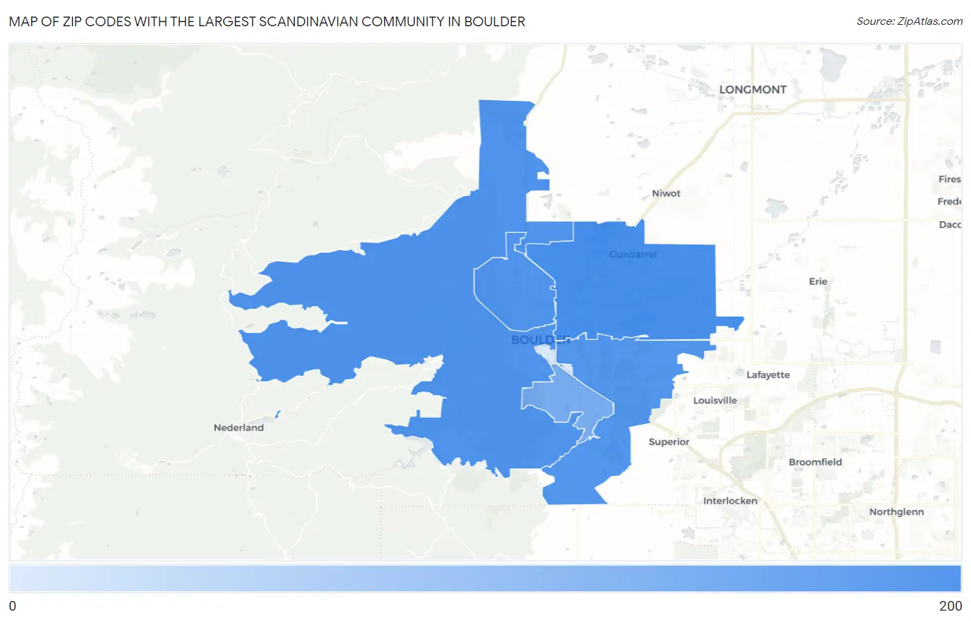Zip Codes with the Largest Scandinavian Community in Boulder Map