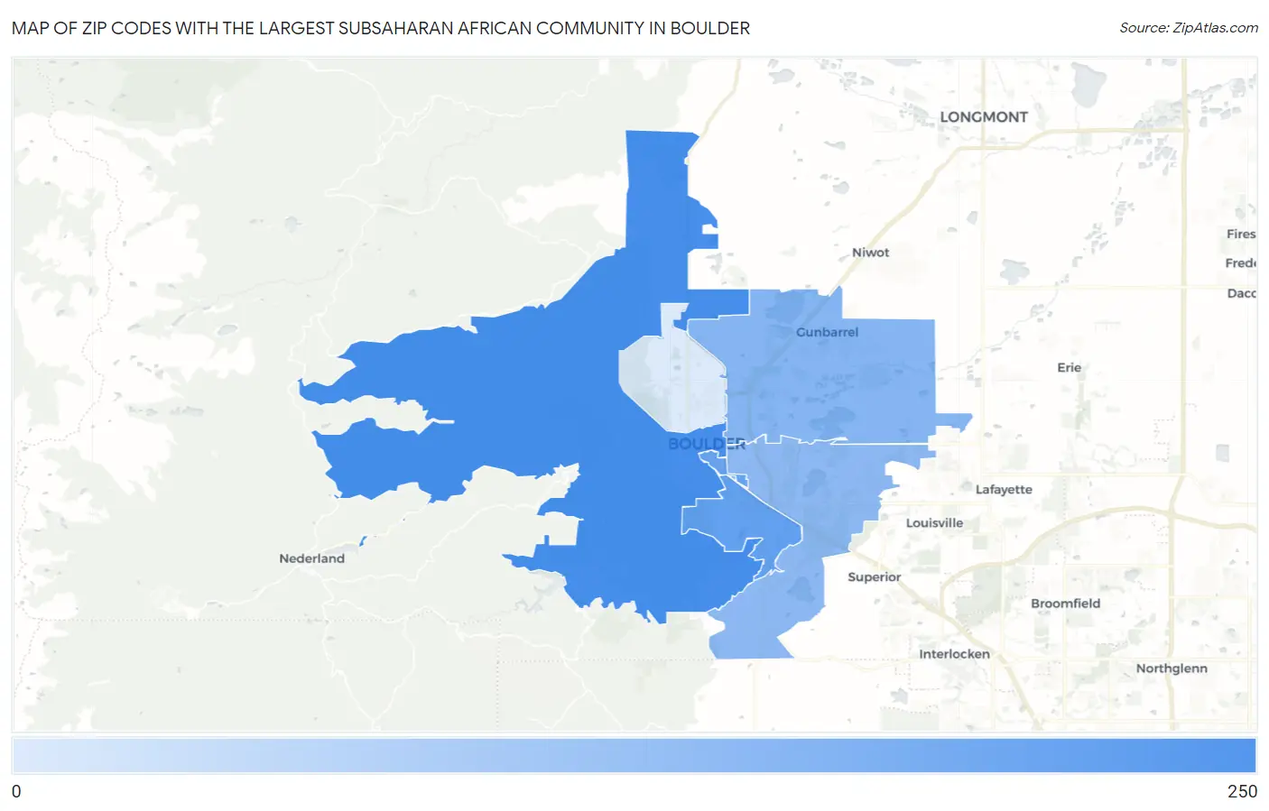 Zip Codes with the Largest Subsaharan African Community in Boulder Map