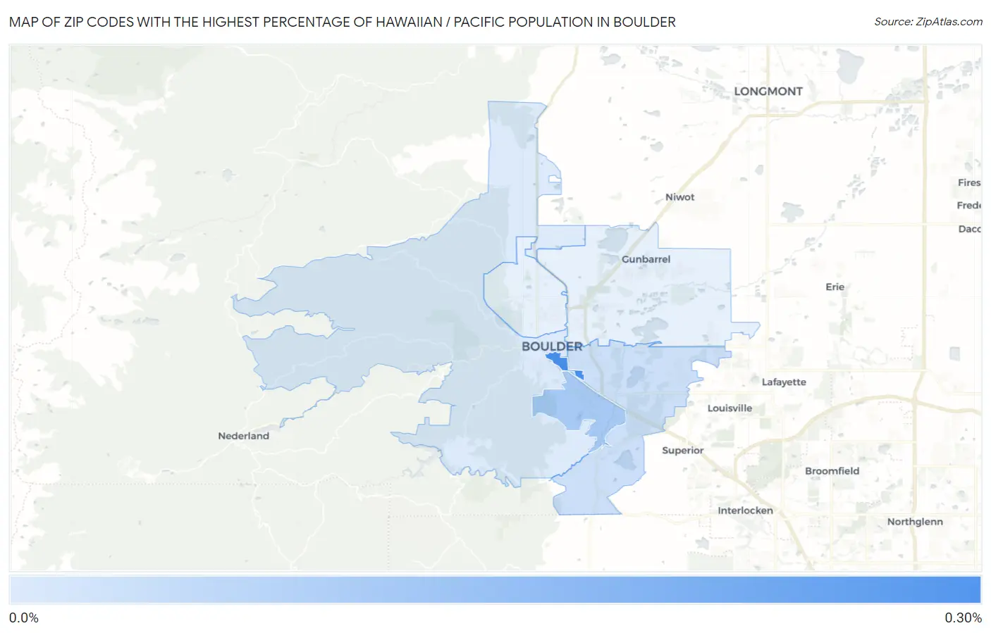 Zip Codes with the Highest Percentage of Hawaiian / Pacific Population in Boulder Map