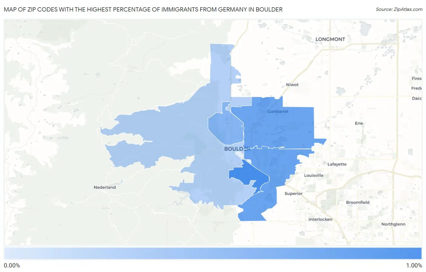 Zip Codes with the Highest Percentage of Immigrants from Germany in Boulder Map
