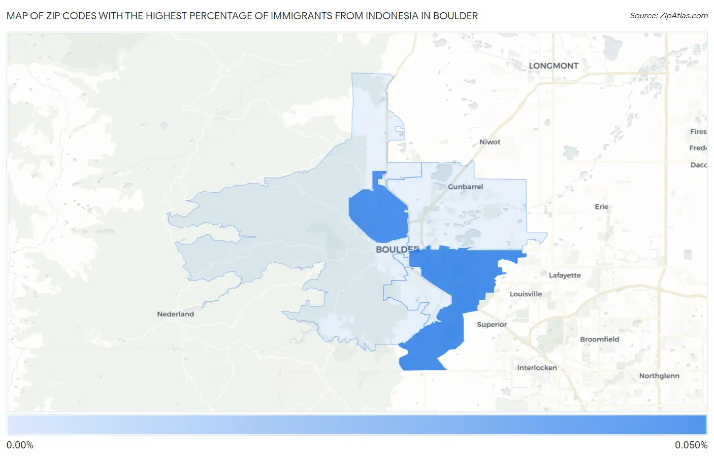 Zip Codes with the Highest Percentage of Immigrants from Indonesia in Boulder Map