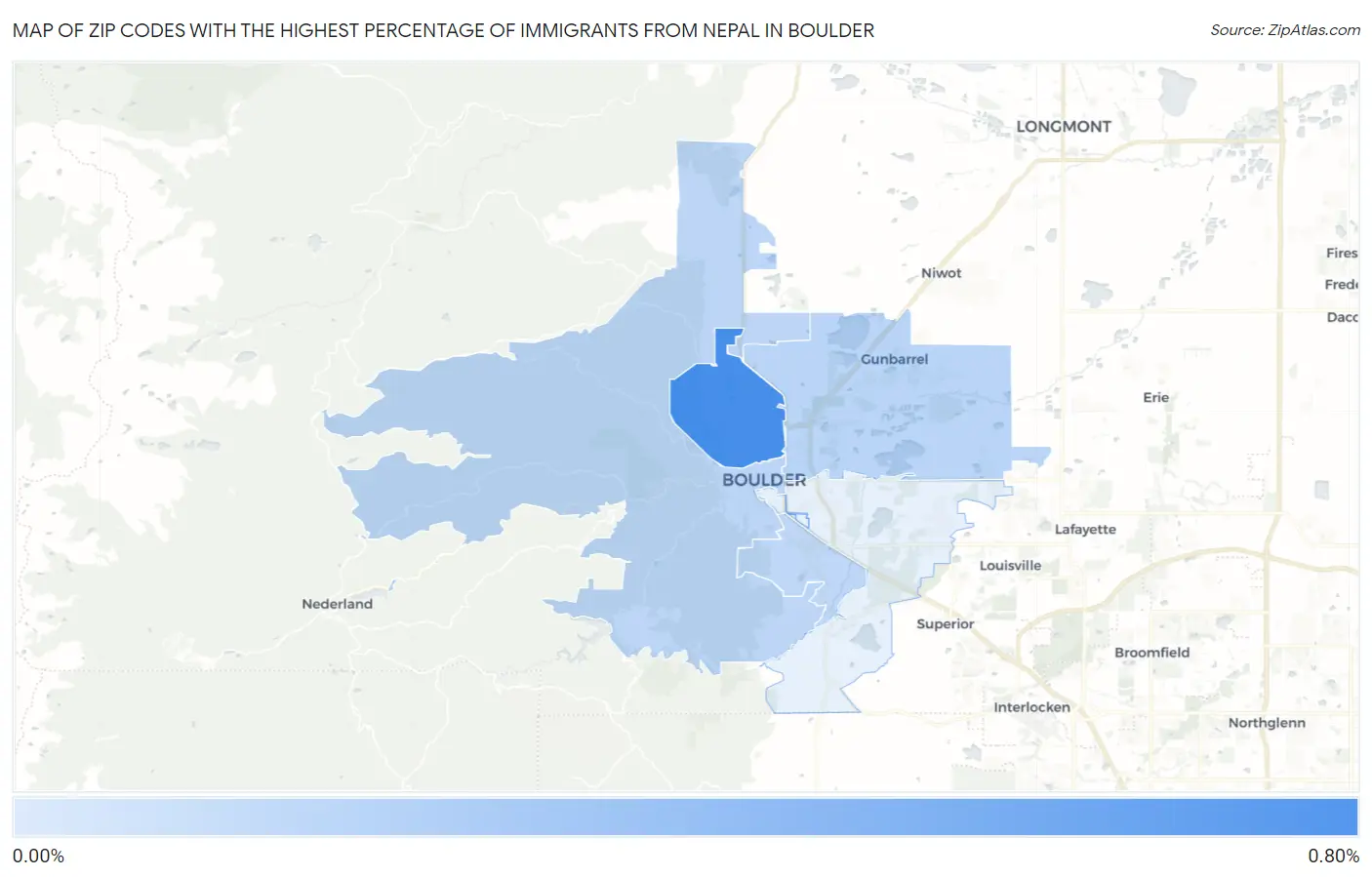 Zip Codes with the Highest Percentage of Immigrants from Nepal in Boulder Map