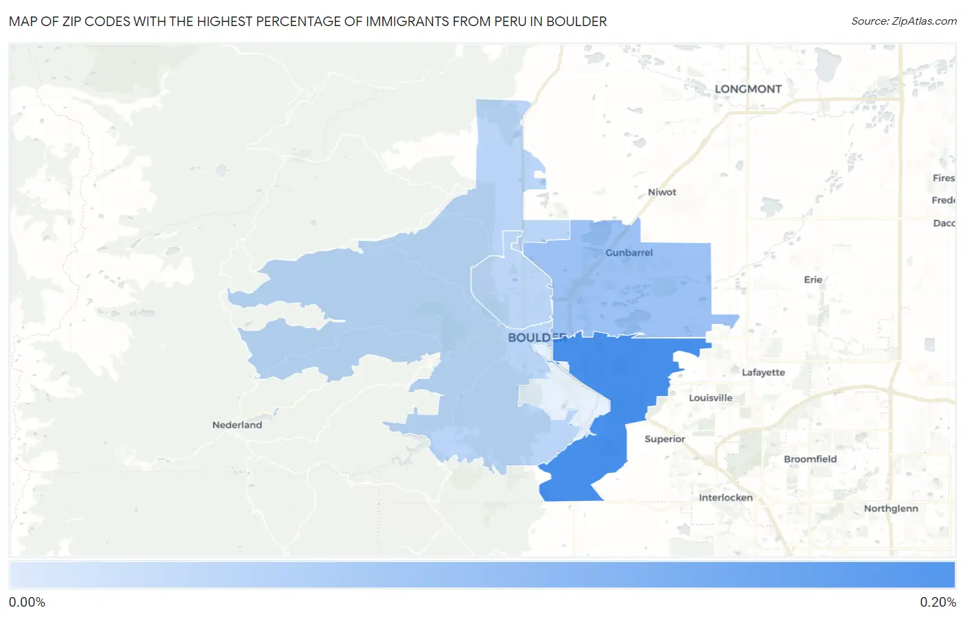 Zip Codes with the Highest Percentage of Immigrants from Peru in Boulder Map