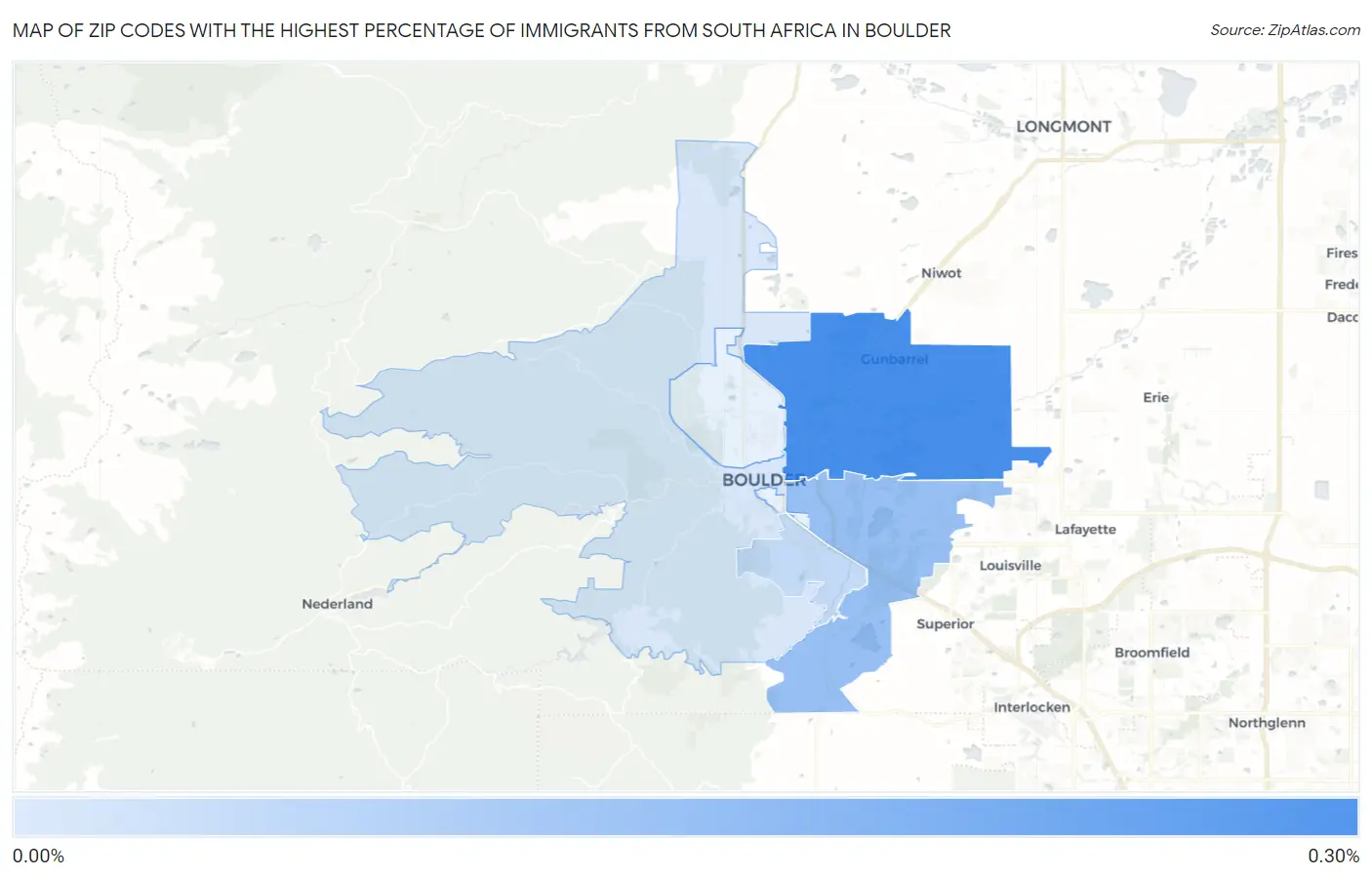 Zip Codes with the Highest Percentage of Immigrants from South Africa in Boulder Map