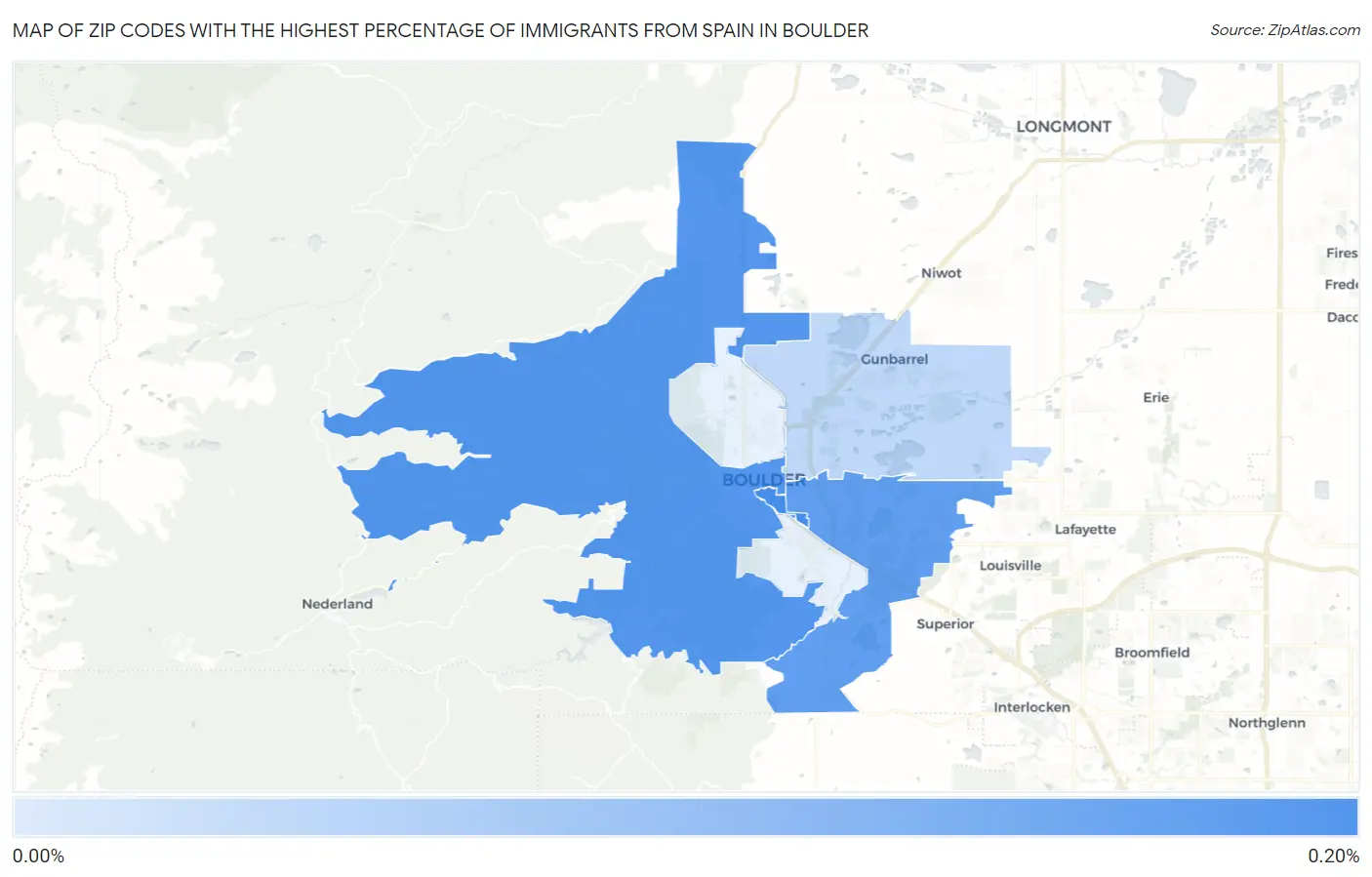 Zip Codes with the Highest Percentage of Immigrants from Spain in Boulder Map