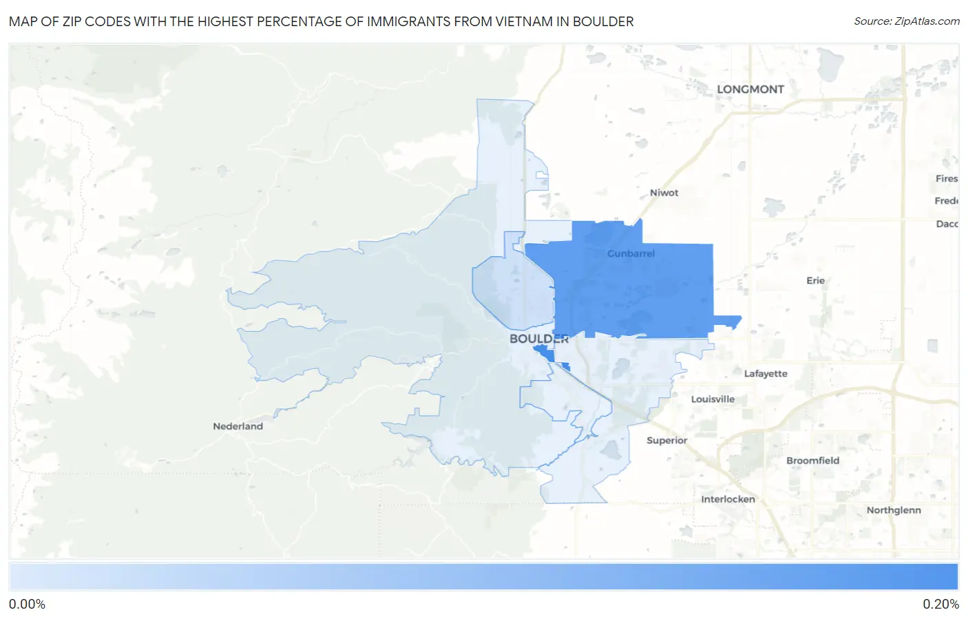 Zip Codes with the Highest Percentage of Immigrants from Vietnam in Boulder Map