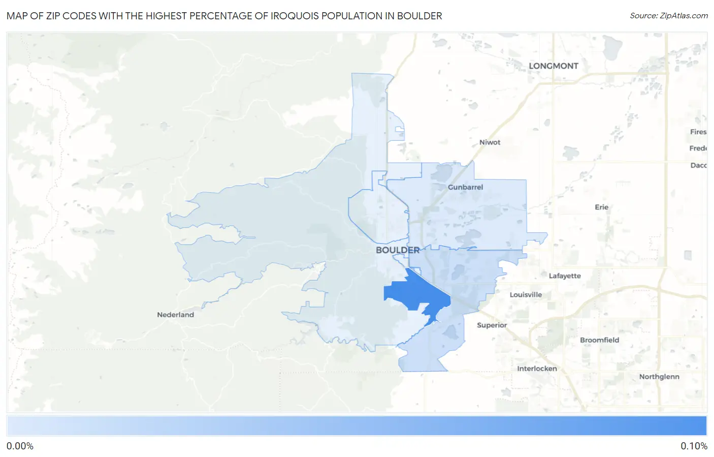 Zip Codes with the Highest Percentage of Iroquois Population in Boulder Map