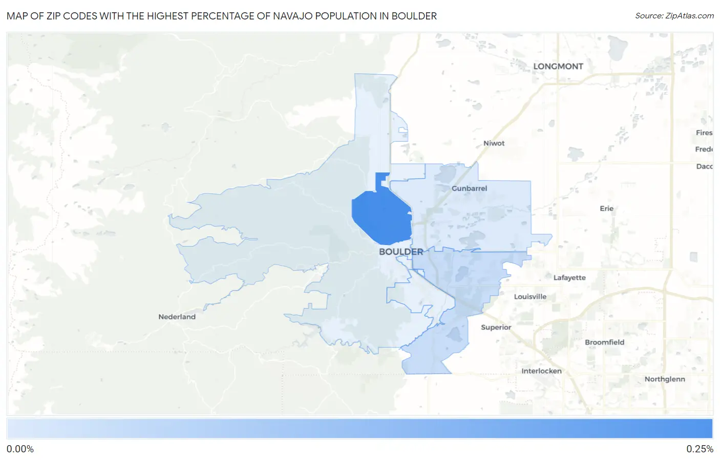 Zip Codes with the Highest Percentage of Navajo Population in Boulder Map