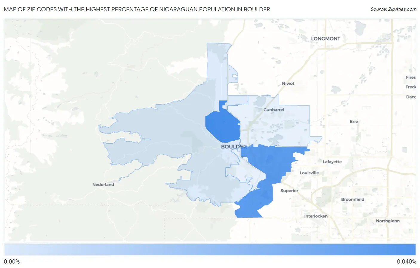 Zip Codes with the Highest Percentage of Nicaraguan Population in Boulder Map