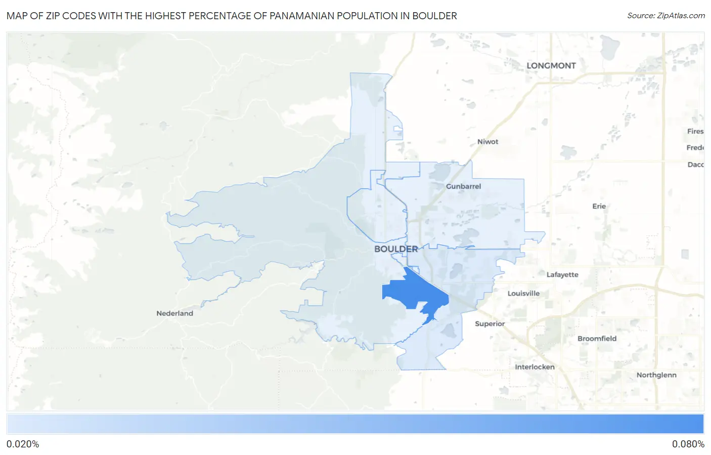 Zip Codes with the Highest Percentage of Panamanian Population in Boulder Map