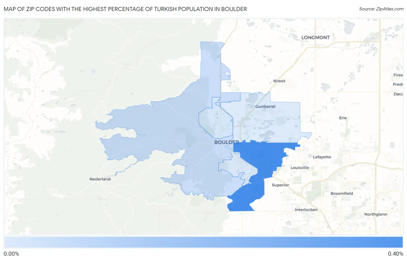 Zip Codes with the Highest Percentage of Turkish Population in Boulder Map