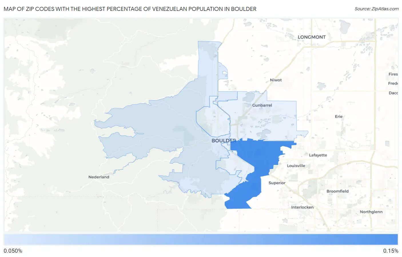 Zip Codes with the Highest Percentage of Venezuelan Population in Boulder Map