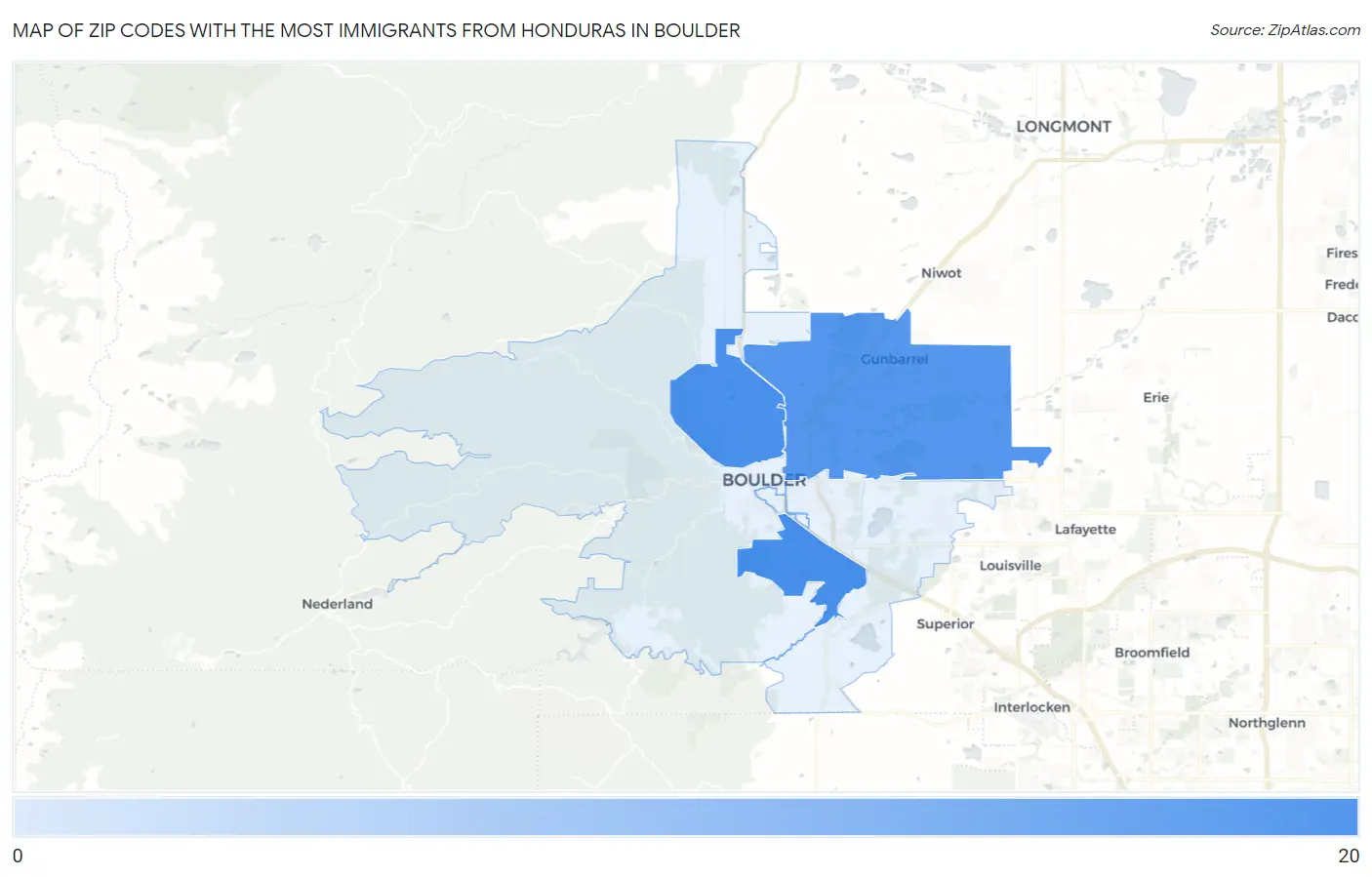 Zip Codes with the Most Immigrants from Honduras in Boulder Map