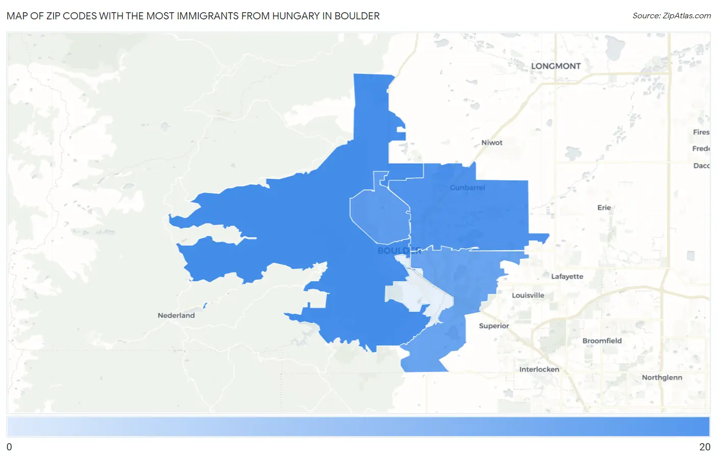 Zip Codes with the Most Immigrants from Hungary in Boulder Map