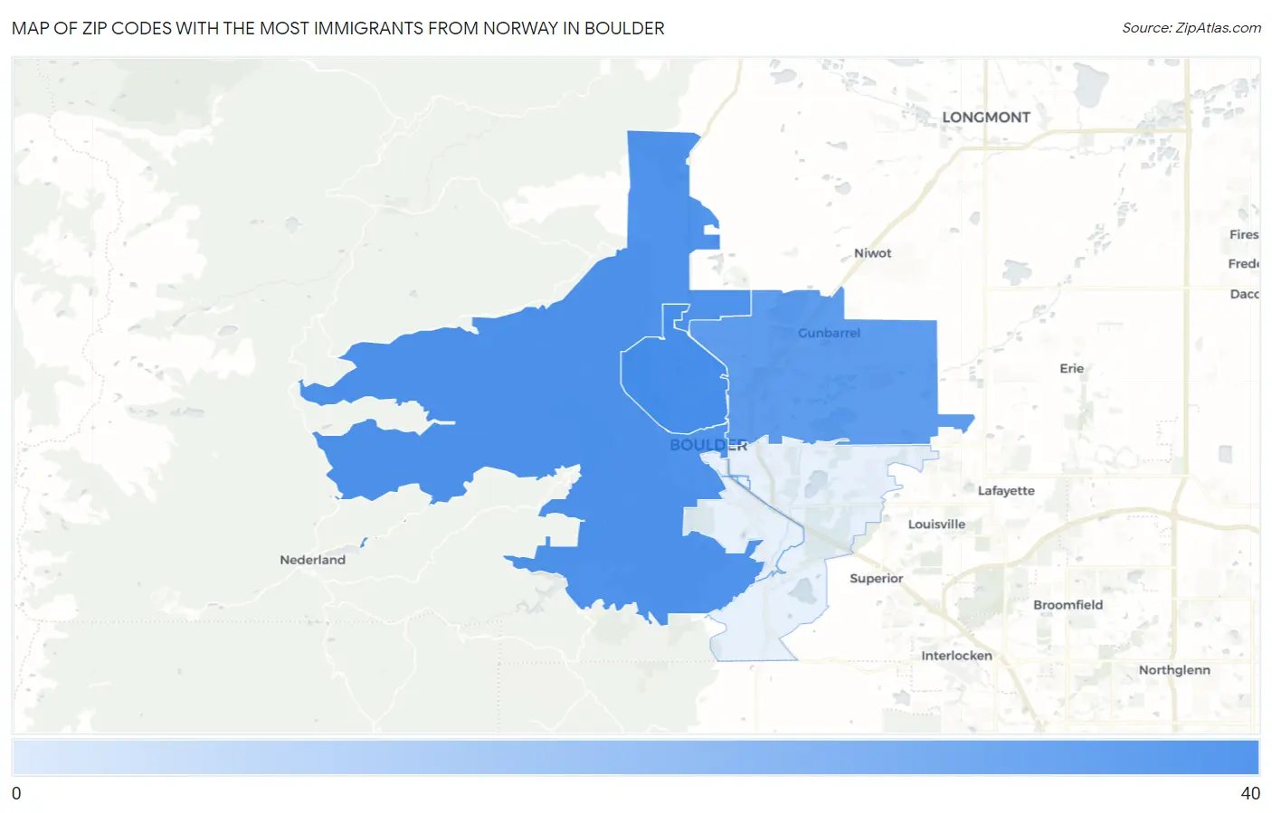 Zip Codes with the Most Immigrants from Norway in Boulder Map