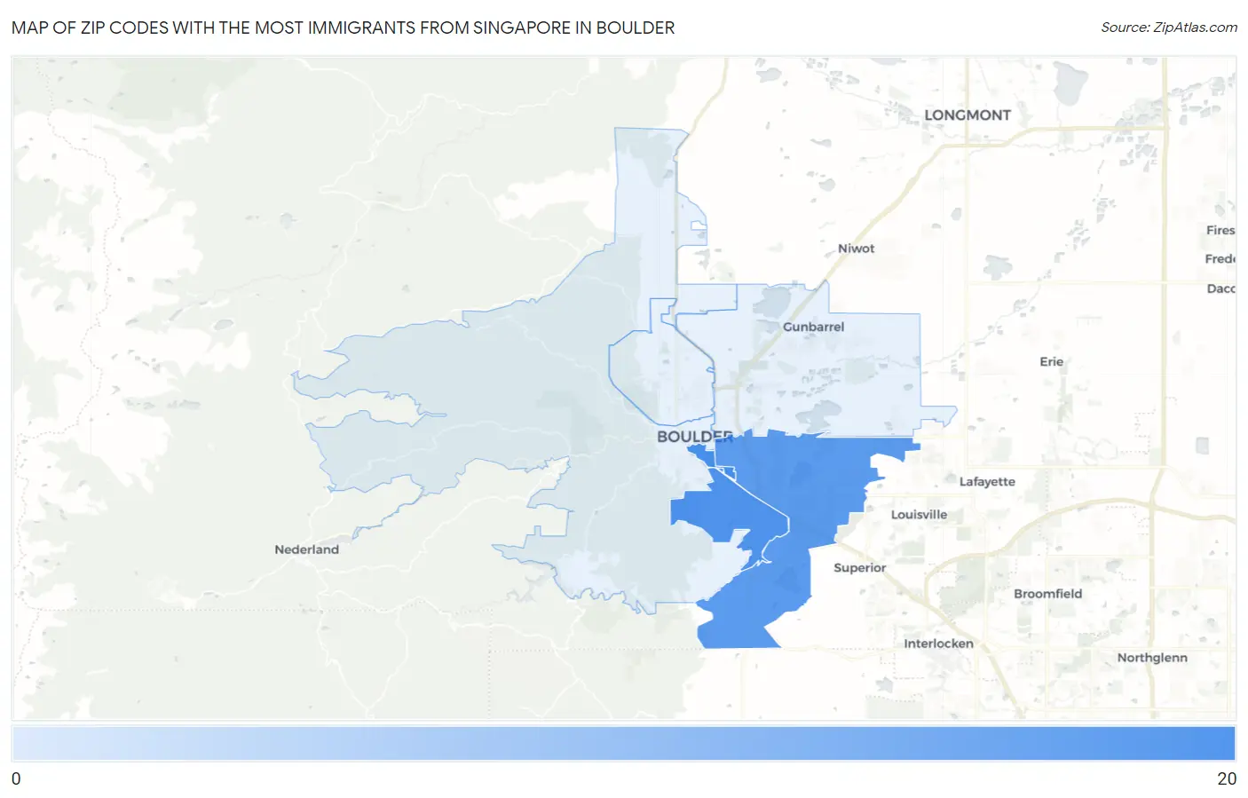 Zip Codes with the Most Immigrants from Singapore in Boulder Map
