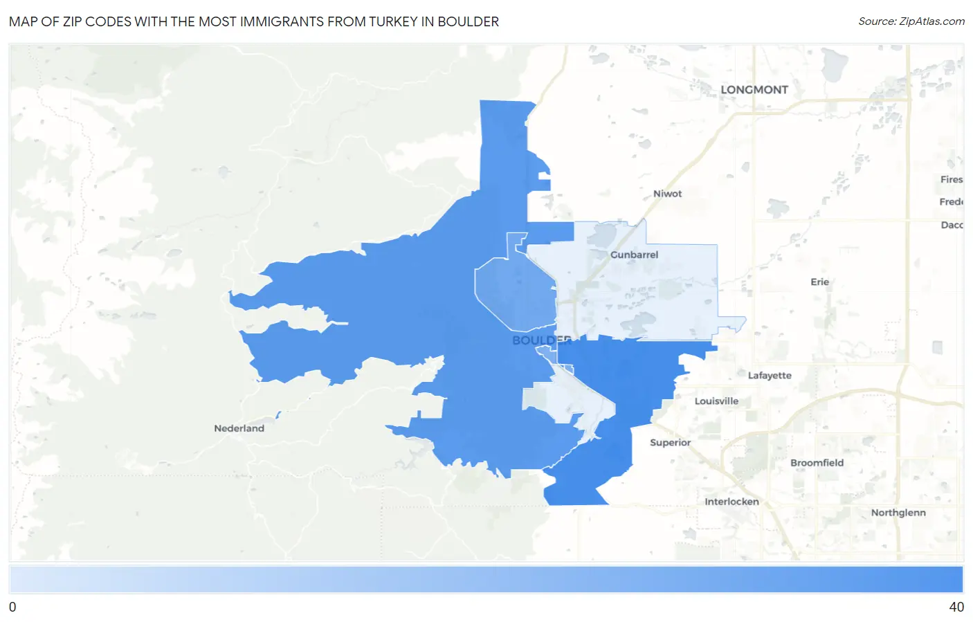Zip Codes with the Most Immigrants from Turkey in Boulder Map