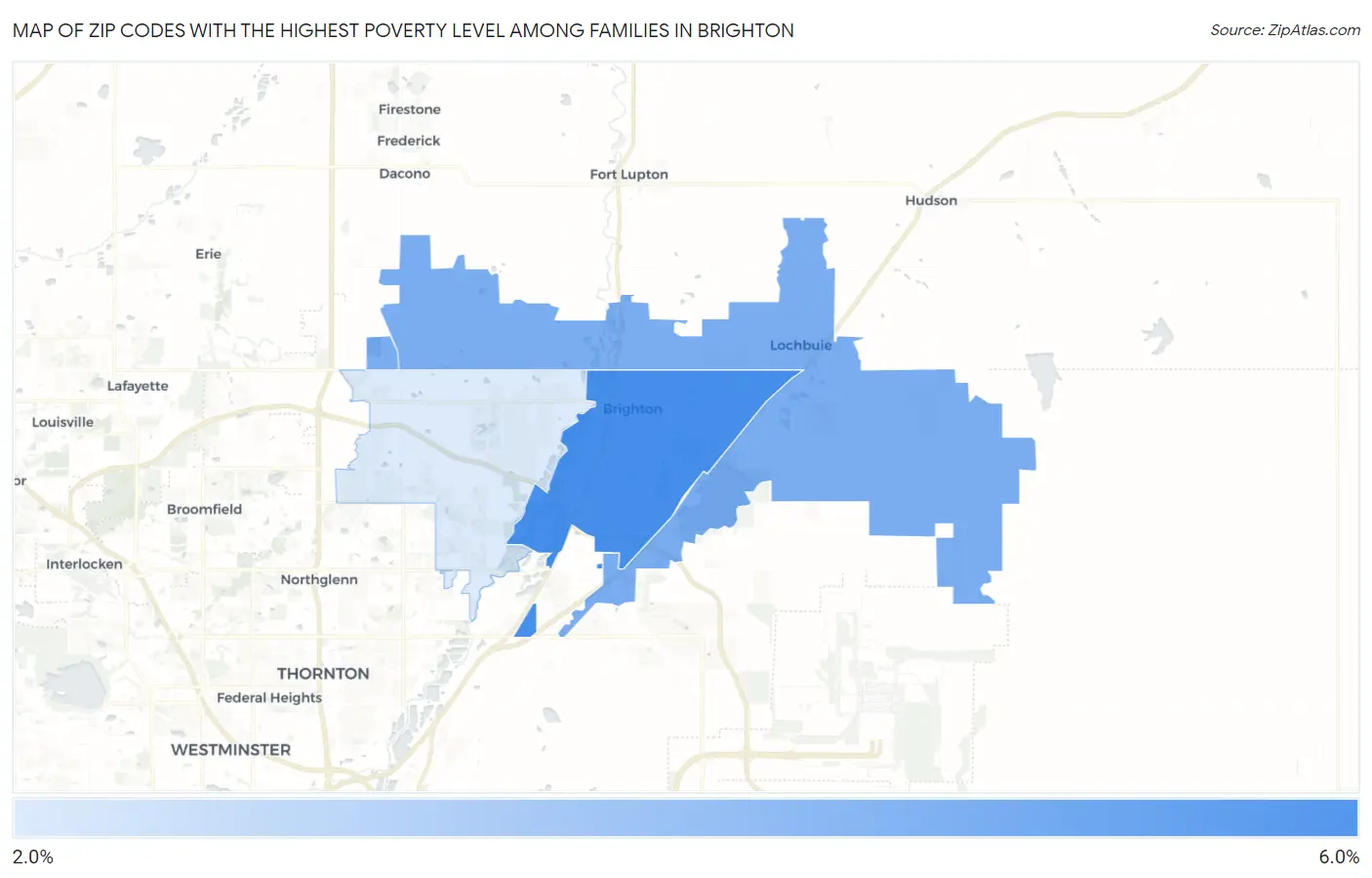 Zip Codes with the Highest Poverty Level Among Families in Brighton Map