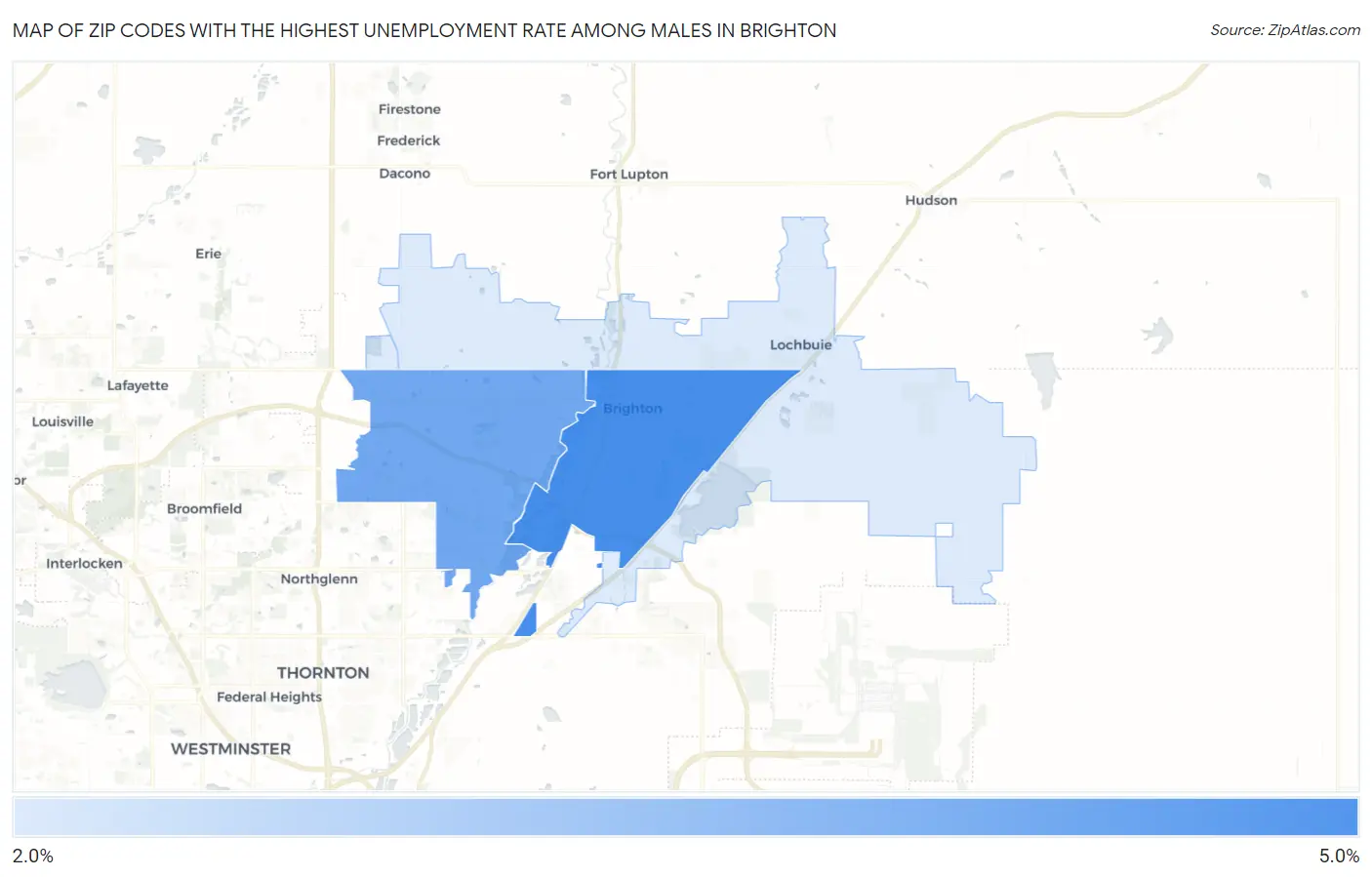 Zip Codes with the Highest Unemployment Rate Among Males in Brighton Map