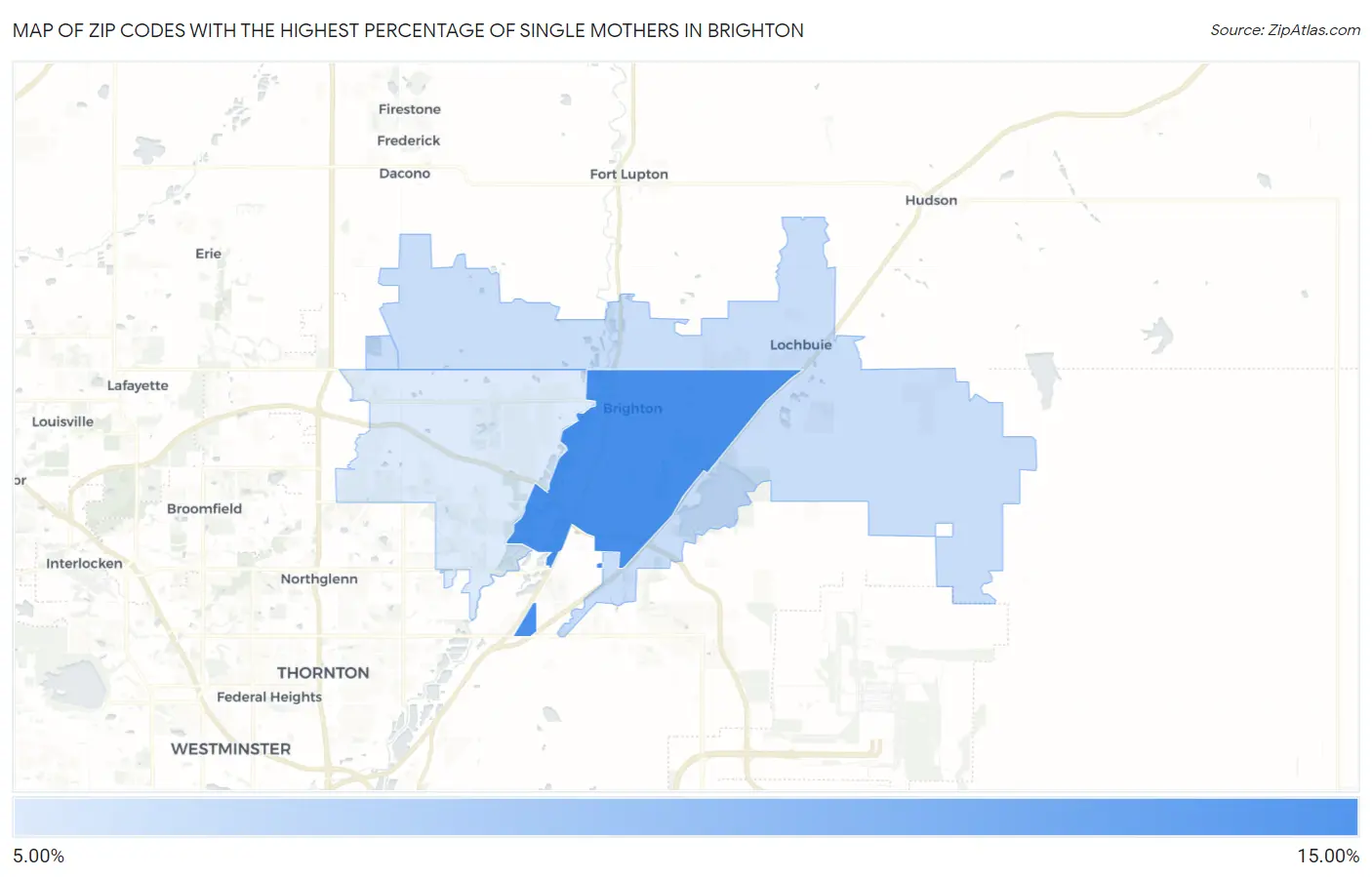 Zip Codes with the Highest Percentage of Single Mothers in Brighton Map