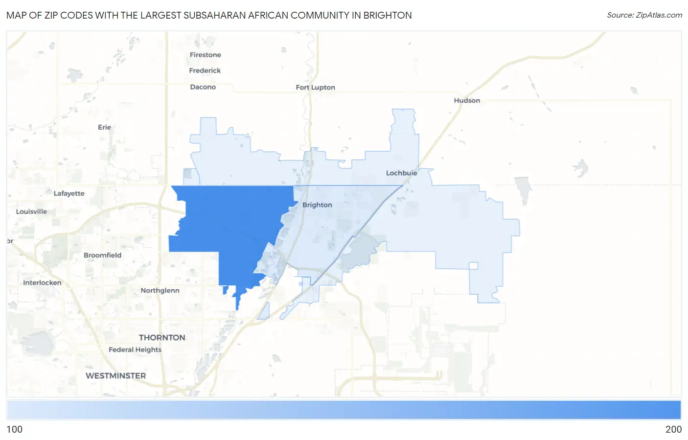Zip Codes with the Largest Subsaharan African Community in Brighton Map