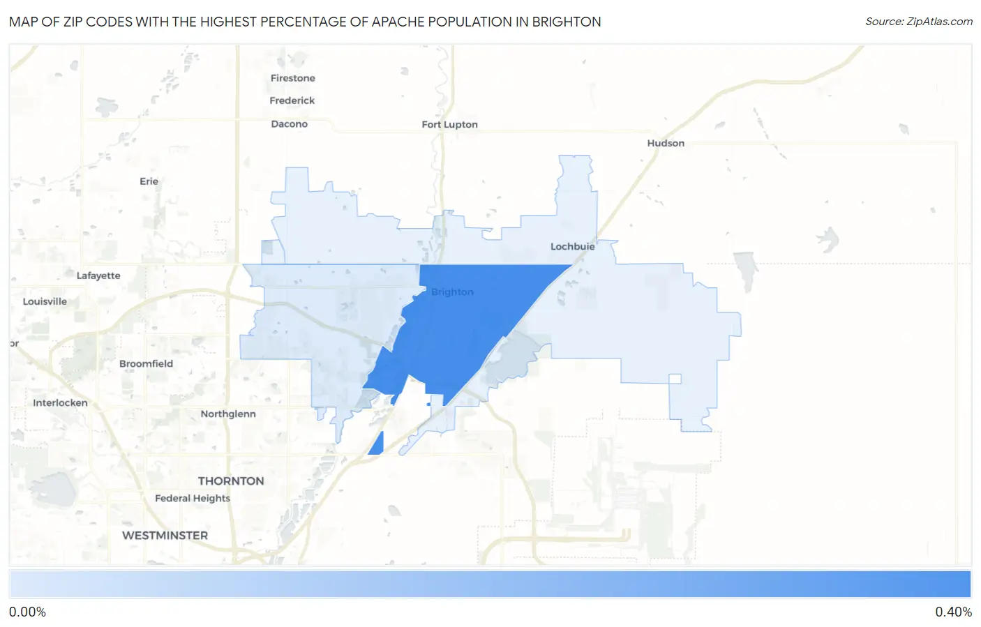 Zip Codes with the Highest Percentage of Apache Population in Brighton Map