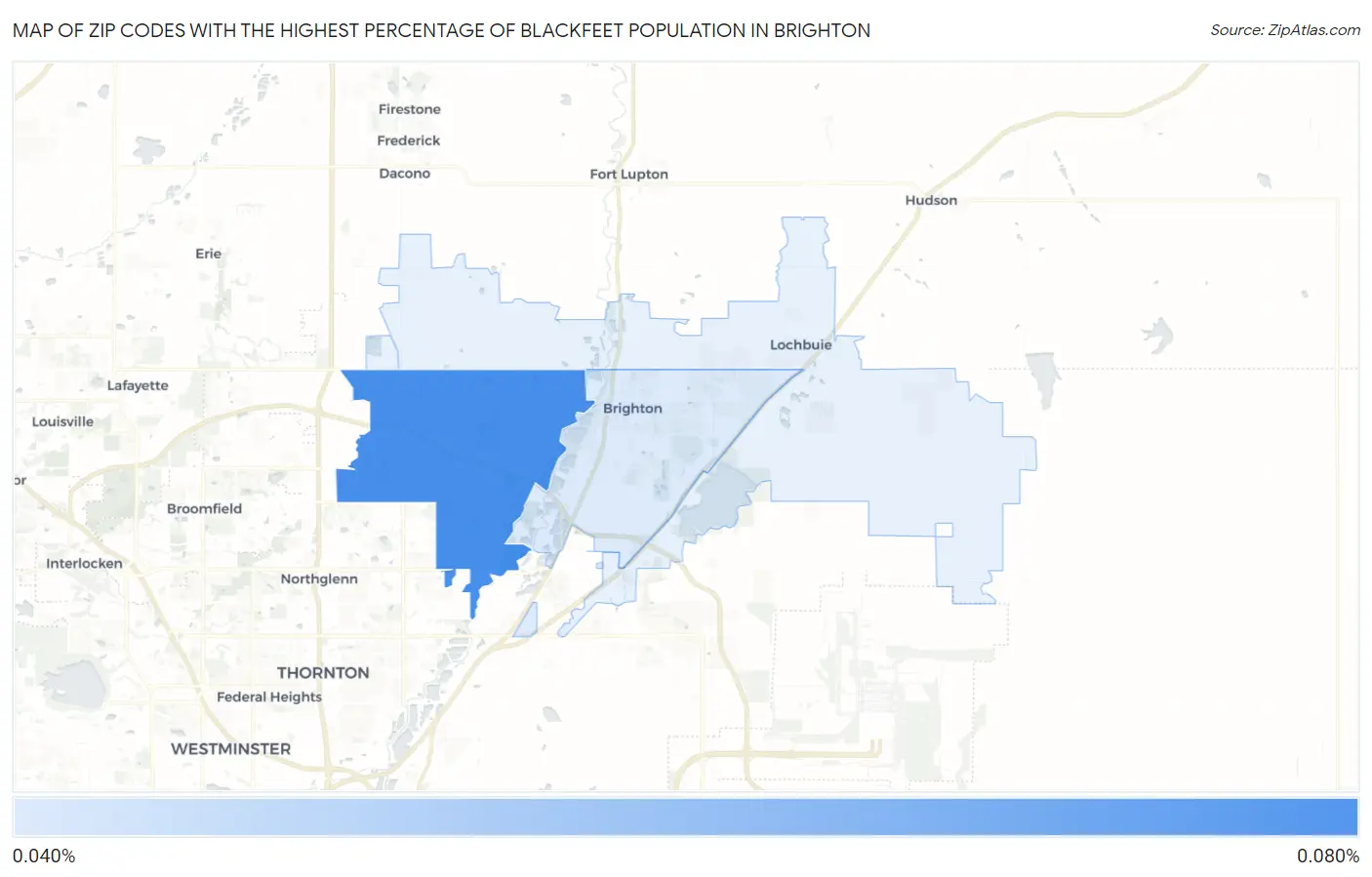 Zip Codes with the Highest Percentage of Blackfeet Population in Brighton Map