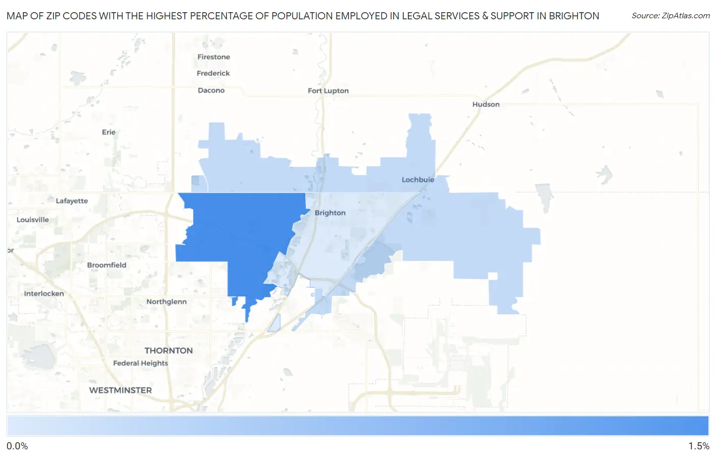 Zip Codes with the Highest Percentage of Population Employed in Legal Services & Support in Brighton Map