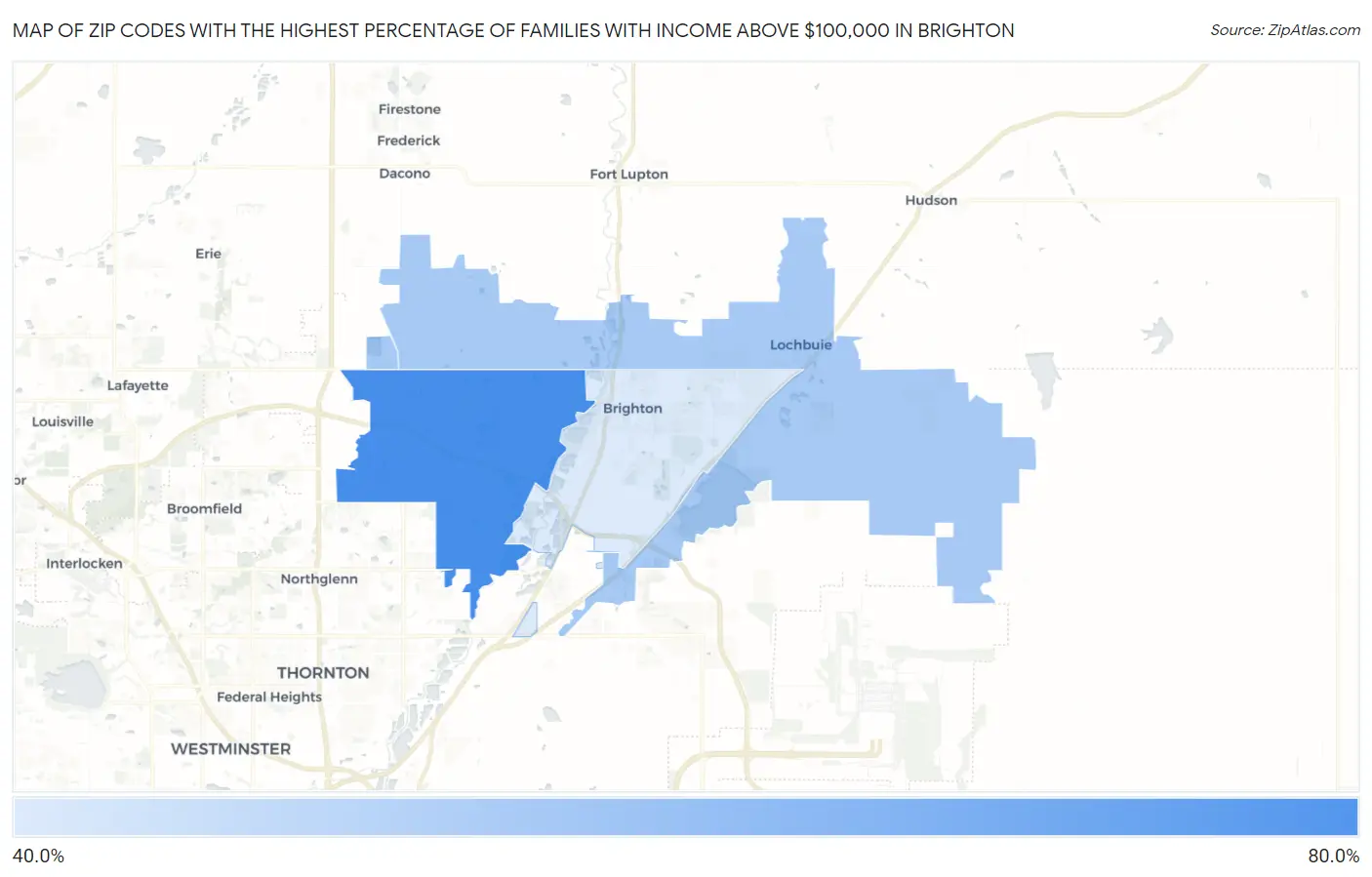 Zip Codes with the Highest Percentage of Families with Income Above $100,000 in Brighton Map