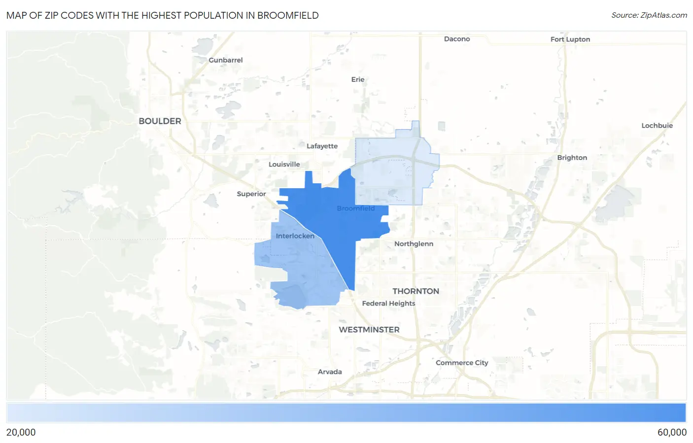 Zip Codes with the Highest Population in Broomfield Map